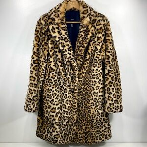 Forever 21 Leopard Animal Print Faux Fur Luxe Runway Statement Topper Coat S